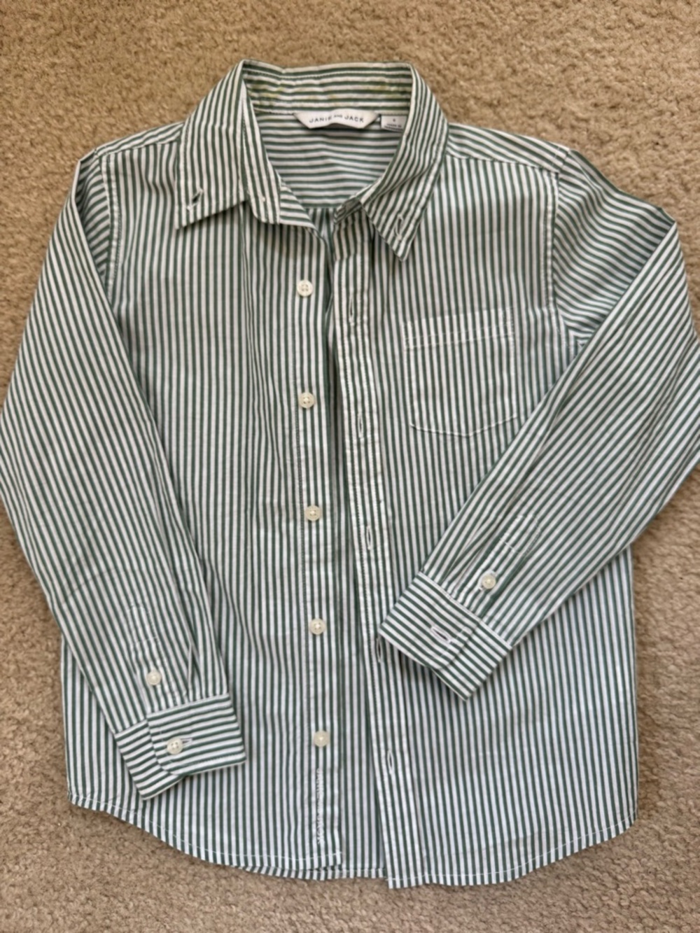 Janie and Jack Green and White Striped Button-Down Shirt